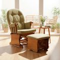 Glider Rocking Chair with Ottoman Set, Solid Wood Nursery Glider Rocker with Padded Cushion, High Back Upholstered Swivel Glider for Living Room, Nursing, Reading, 280LBS Weight Capacity,Oak+Khaki