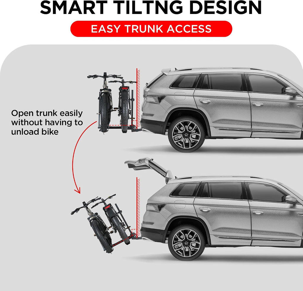 YOUNG ELECTRIC 200LBS EZ-FOLD Aluminum 2-Ebike Carrier with Ramp for Bikes and Electric Bike, Car SUV Truck Van RV and Trailer