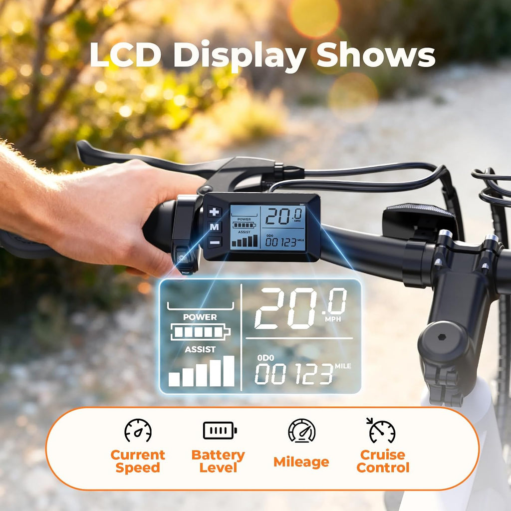 Electric Bike, 1500W/1000W/750W Peak Motor, 80/70/55 Miles Range & 20MPH Speed, 26'' Tires, APP Control E Bike, Shock Absorber, Adjustable Seat, Commuting Electric Bike for Adults