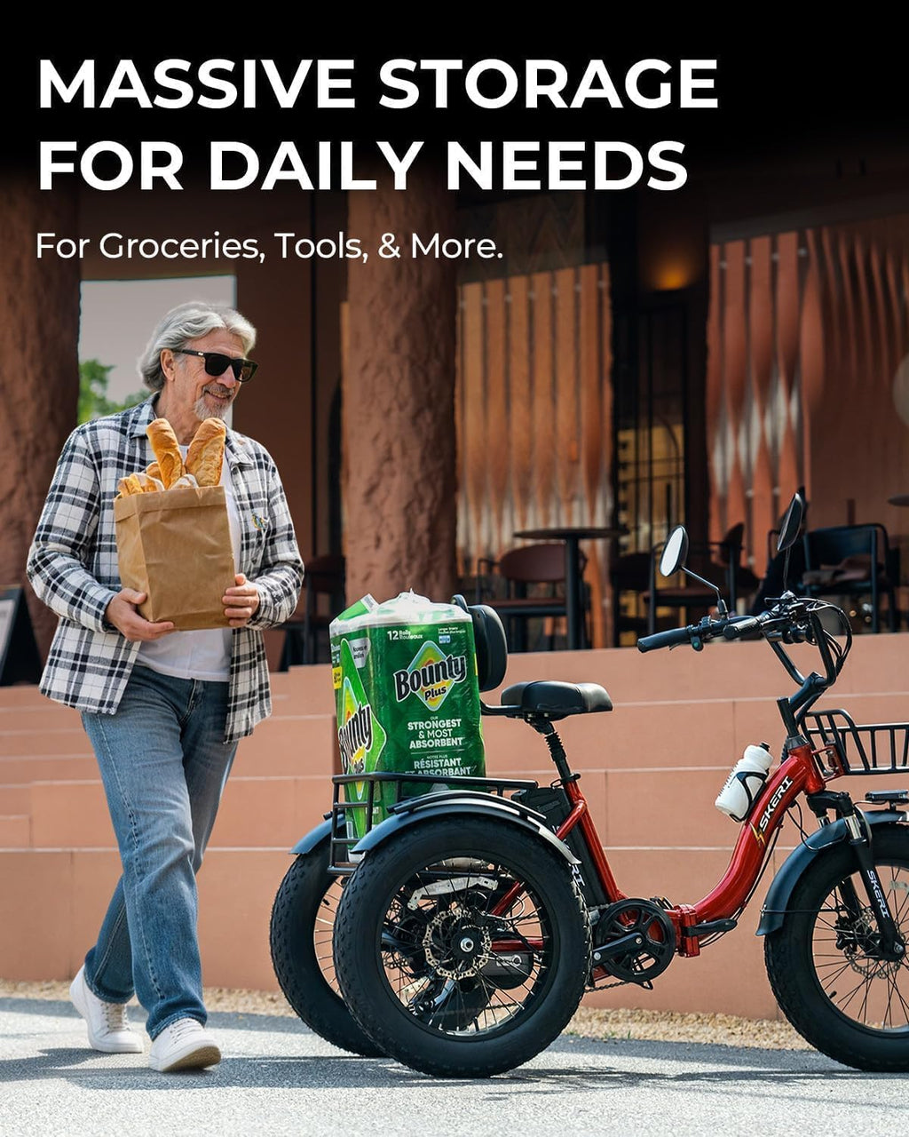 Skeri Electric Tricycle for Adults, 750W(Peak 1350W) Motor Etrike, 20'x4' Folding Fat Tire Electric Trike, 48V13Ah Battery, 3-Wheel Electric Bike, 20MPH, Front & Rear Basket & Differential