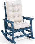 SERWALL SEWALL Oversized Outdoor Rocking Chair with Cushion, Patio Rocking Chairs for Porch, Blue HDPE Rocker+Beige Cushion