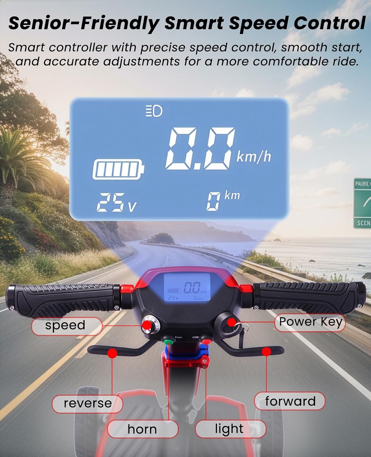 4 Wheel Mobility Scooters for Seniors, 4 Wheel Electric Scooter for Adults, Electric Wheelchair Device, 12 Mile Range, Supports 260lbs Weight, Only 46lbs, Adjustable, with Headlight & Taillight