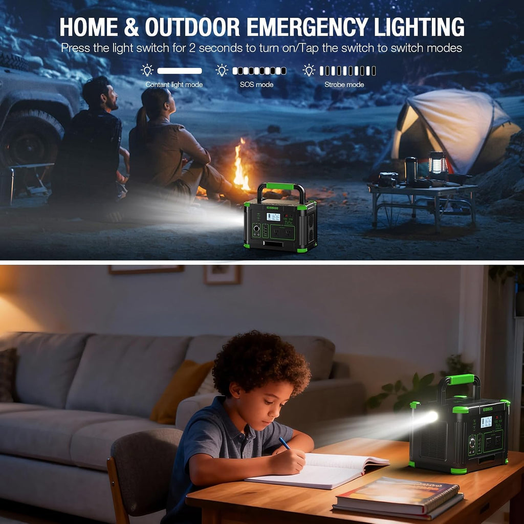 Portable Power Station 500W (Peak 1000W), 519Wh Solar Generator with 2x AC Outlets, 60W USB-C PD Fast Charging, 10-Port with Wireless Charger, Pure Sine Wave, Camping RV Travel Emergency Home Backup