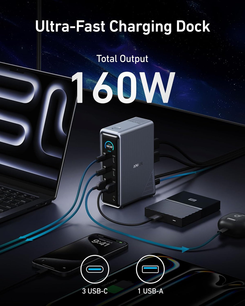 Anker Prime Charging Docking Station with 160W Max Output, 14 Ports, Dual 4K Displays with Anker Prime Power Bank, 27,650mAh 3-Port 250W Portable Charger for MacBook, iPhone, Samsung