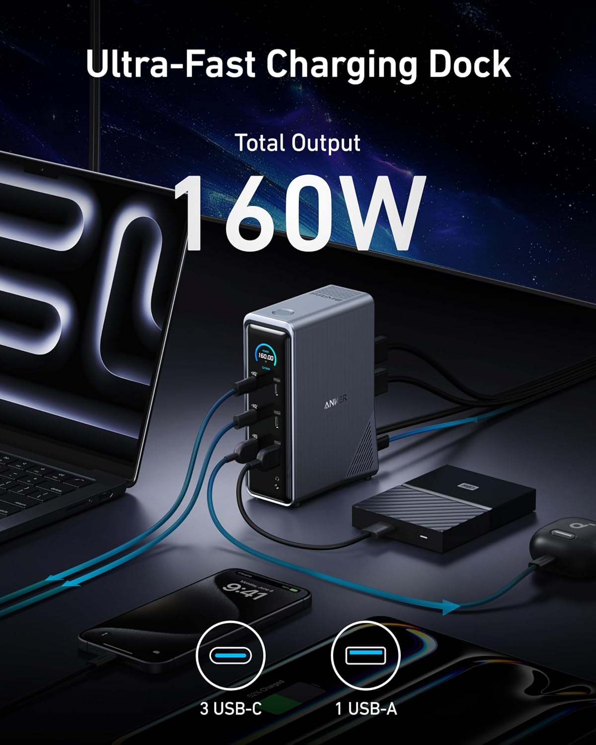 Anker Prime Charging Docking Station with 160W Max Output, 14 Ports, Dual 4K Displays with Anker Prime Power Bank, 27,650mAh 3-Port 250W Portable Charger for MacBook, iPhone, Samsung