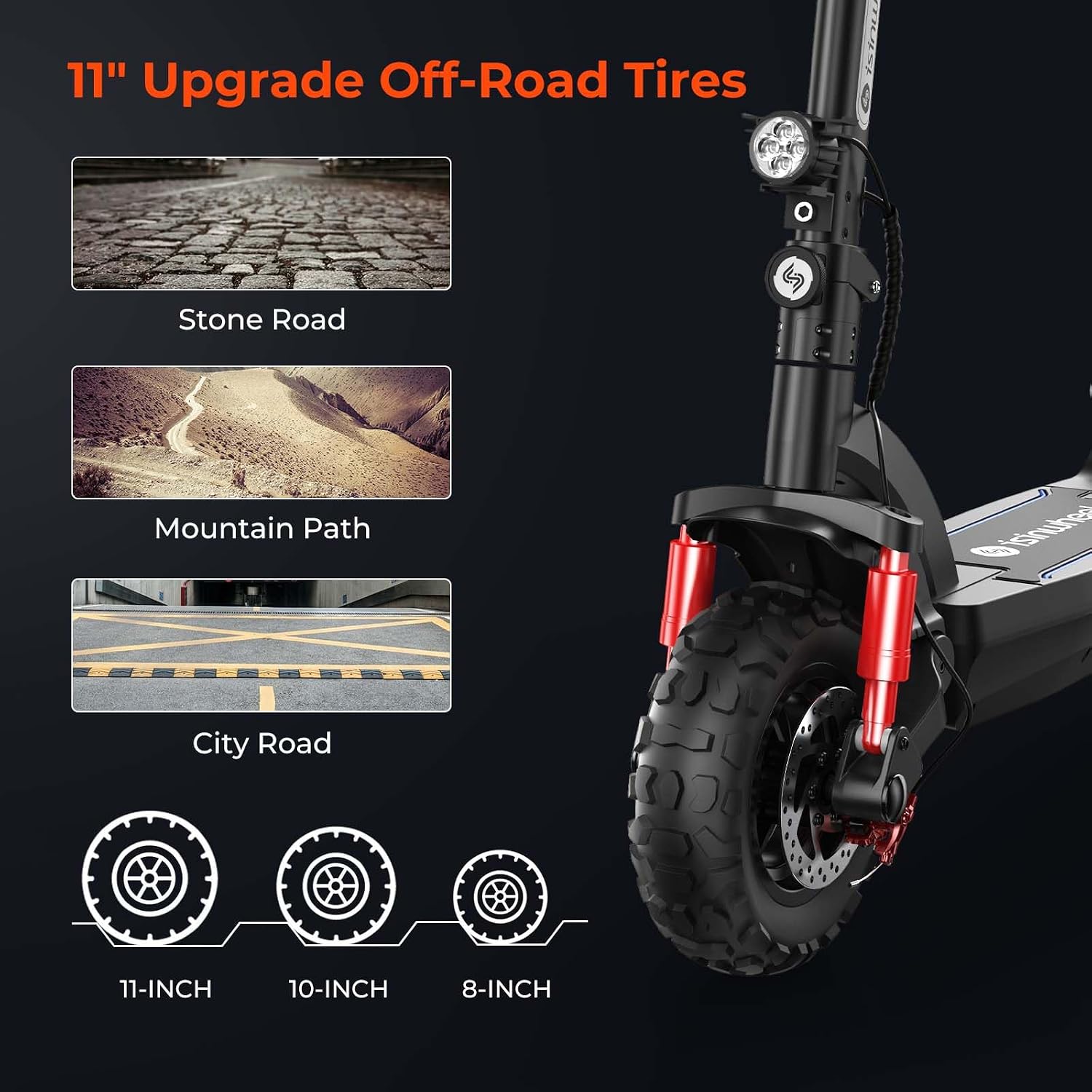 isinwheel Electric Scooter for Adults, 1000/800W Motor Up to 28 MPH, 37/28 Miles Range, APP Control, NFC Lock, 11/10' Off-Road Tires, Foldable Commuting E Scooter with Dual Suspension