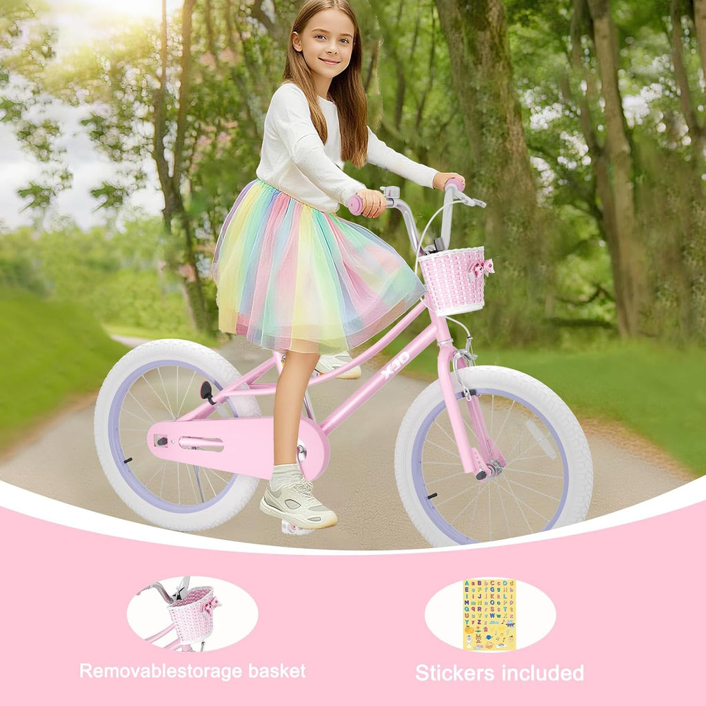 XJD Girls Bike for 2-12 Years Old Kids 12 14 16 20 Inch Toddler Bike,Retro Style Kids Bike with Training Wheels, 20 Inch Girl Bicycle with Kickstand