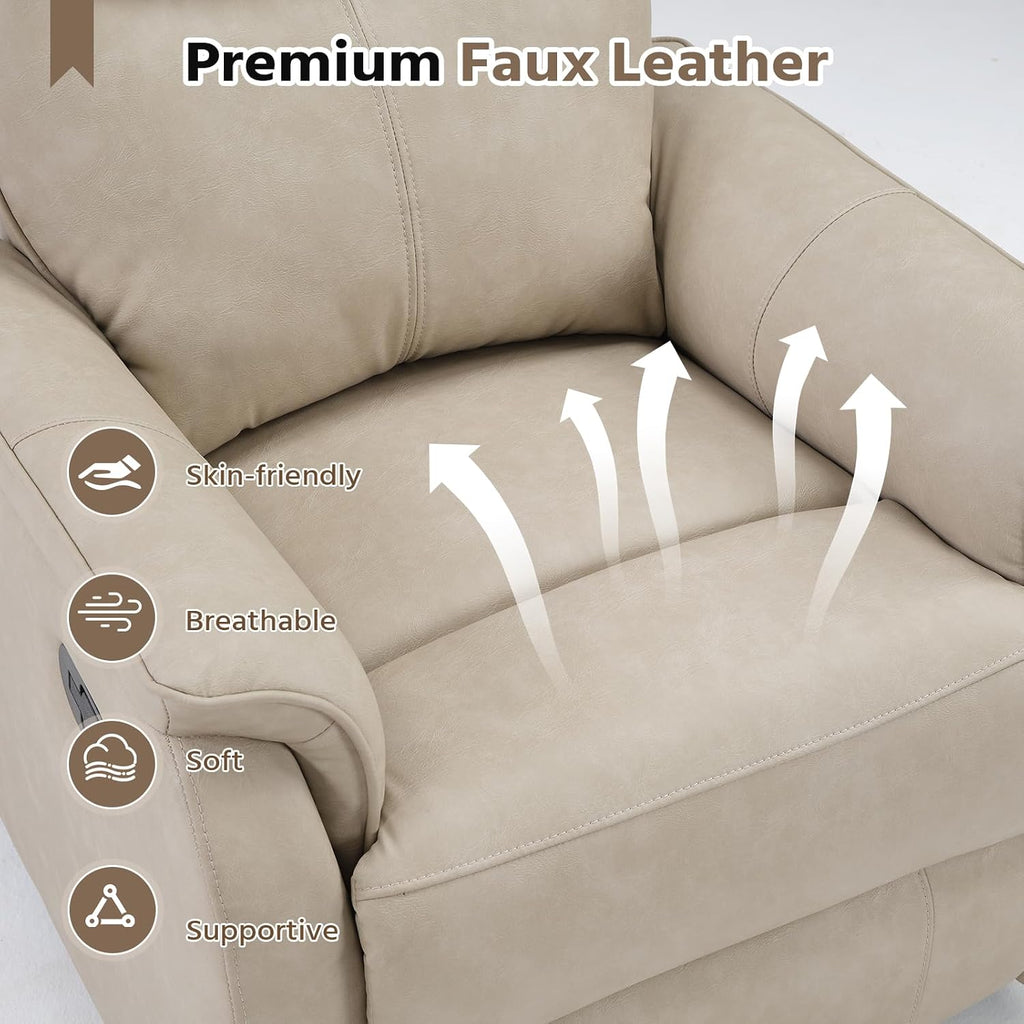 HAOMARKETS Swivel Rocker Recliner Chair, Manual Faux Leather Glider Rocking Recliners for Adults, 360° Swivel Nursery Reclining Sofa with Padded Backrest for Living Room, Beige