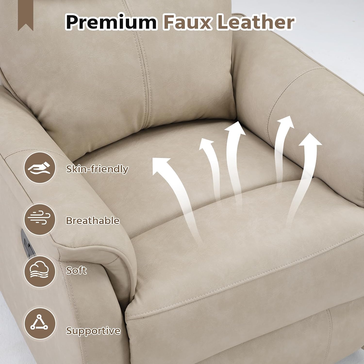 HAOMARKETS Swivel Rocker Recliner Chair, Manual Faux Leather Glider Rocking Recliners for Adults, 360° Swivel Nursery Reclining Sofa with Padded Backrest for Living Room, Beige