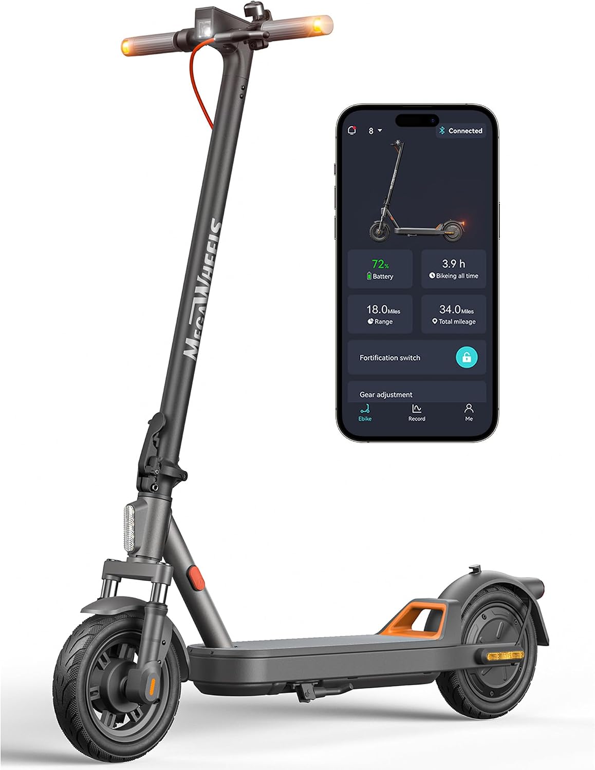 MEGAWHEELS Electric Scooter for Adults with Suspension, 8.5/10in Vacuum Tires, 14/19/28/31Miles, 15MPH Max Speed, Turn Lights, Foldable Electric Scooter for Commuter