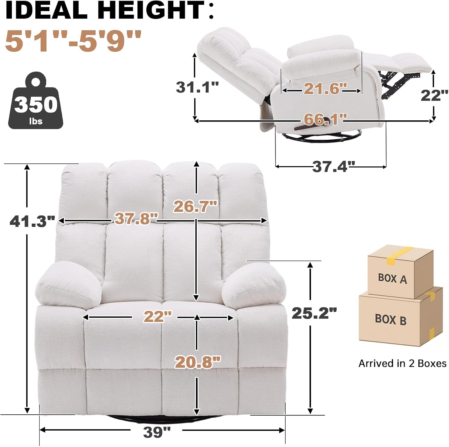Eiayeebil 360° Swivel Glider Recliner, Oversized Recliner Rocker Chair, Extra Wide Manual Recliner, Overstuffed Soft Rocking Sofa Chair for Living Room& Bedroom (Beige)
