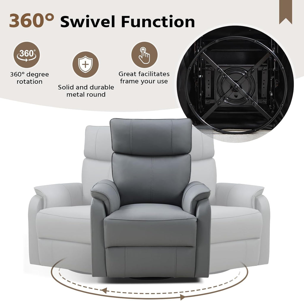 HAOMARKETS Swivel Rocker Recliner Chair, Manual Faux Leather Glider Rocking Recliners for Adults, 360° Swivel Nursery Reclining Sofa with Padded Backrest for Living Room, Grey