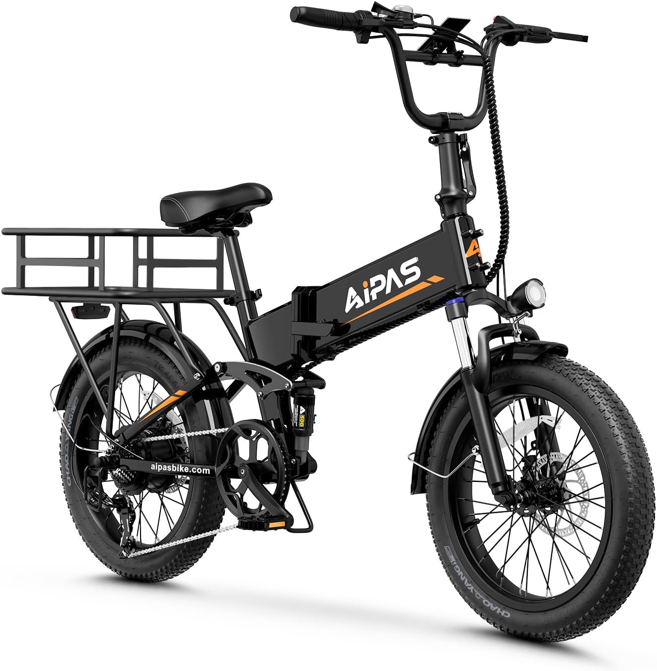 Aipas F3 Electric Bike for Adults with 1500W Motor Peak, 48V 12.8Ah Removable Battery Max 62 Miles 28MPH,20' x 3.0 Fat Tire Folding Electric Bike with 7-Speed and Full Suspension.