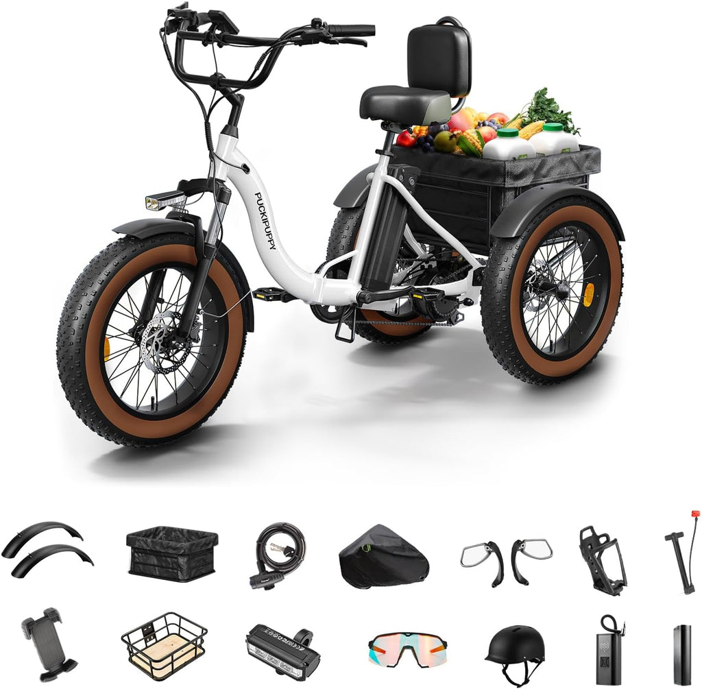 Electric Tricycle for Adults, 20' Fat Tire 3 Wheel Electric Trike with 960W Rear Motor, 25MPH Cargo Tricycle with 2 Basket, Differential for Safety, 48V 648Wh Removable Battery Ebike 55Miles Range
