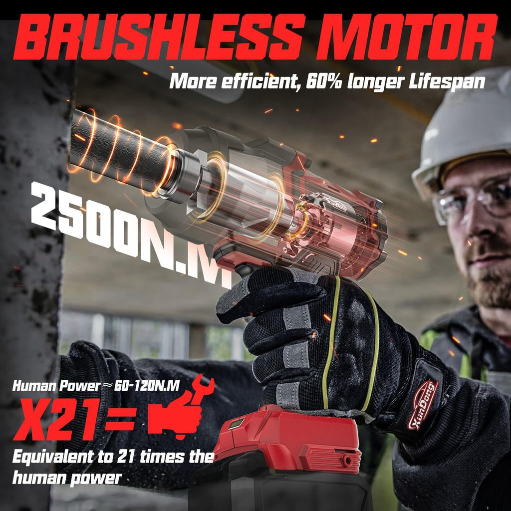 Cordless Impact Wrench 3/4' Compatible with Milwaukee 18V Battery, 1850Ft-lbs(2500N.m) High Torque Impact Gun Heavy Duty, Brushless Electric Power Impact Driver with 4 Speed Modes & LED Work Light