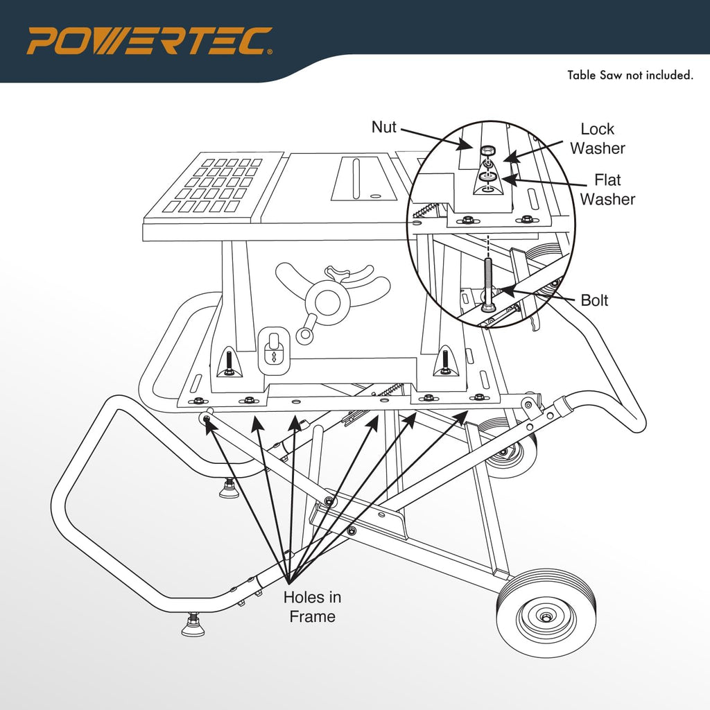 POWERTEC Table Saw Stand with 8-Inch Jobsite Wheels, Upright Folding Design, 330Lbs Load Capacity, Multiple Adjustable Mounting Options (MT4009V)