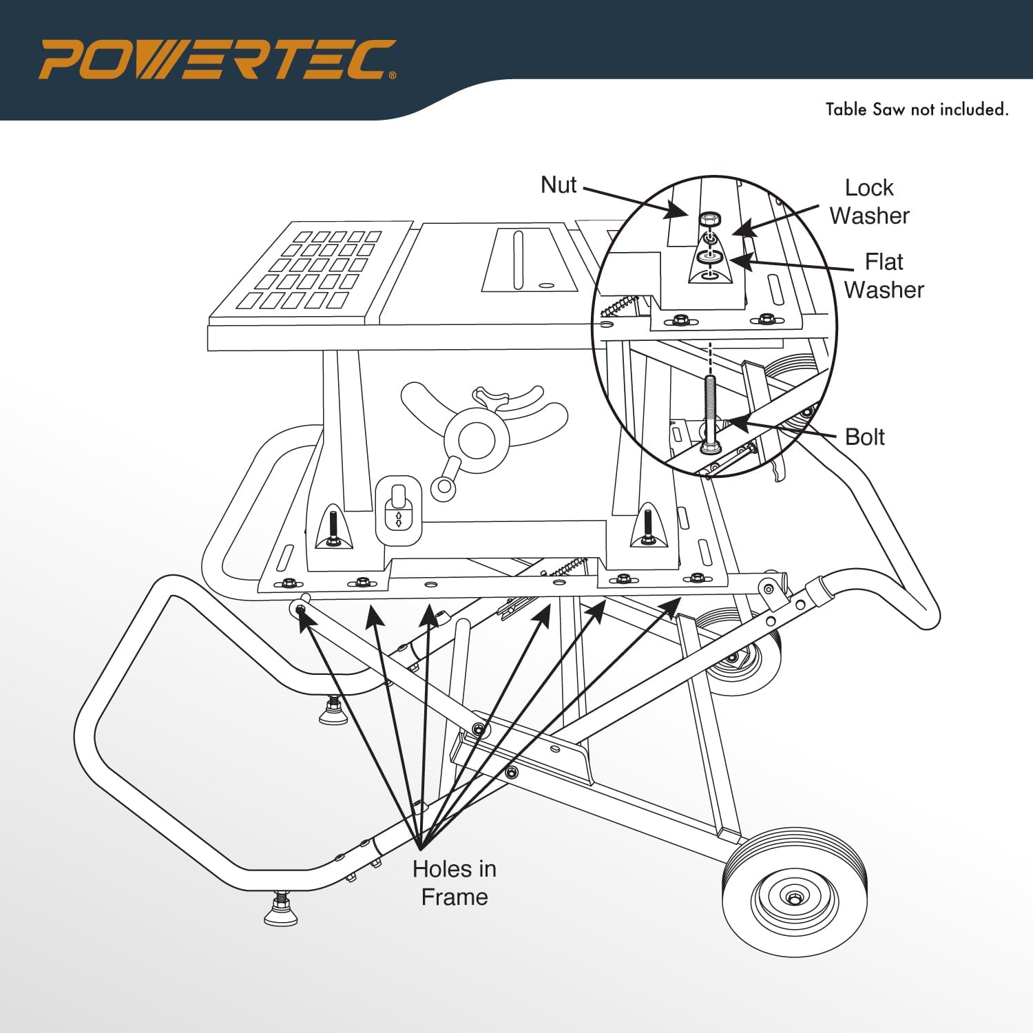 POWERTEC Table Saw Stand with 8-Inch Jobsite Wheels, Upright Folding Design, 330Lbs Load Capacity, Multiple Adjustable Mounting Options (MT4009V)