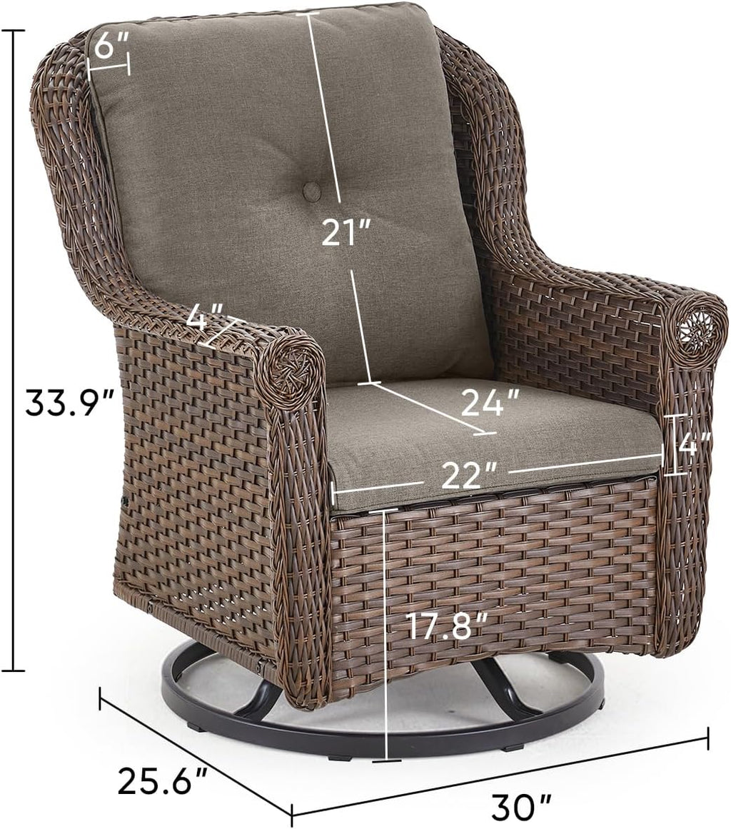 Patio Chairs Outdoor Swivel Glider - Set of 2 High Back Outside Brown Wicker Rattan Rocking Chair with Zippered Cushion for Porch Apartment Deck Yard Poolside Garden - Grey