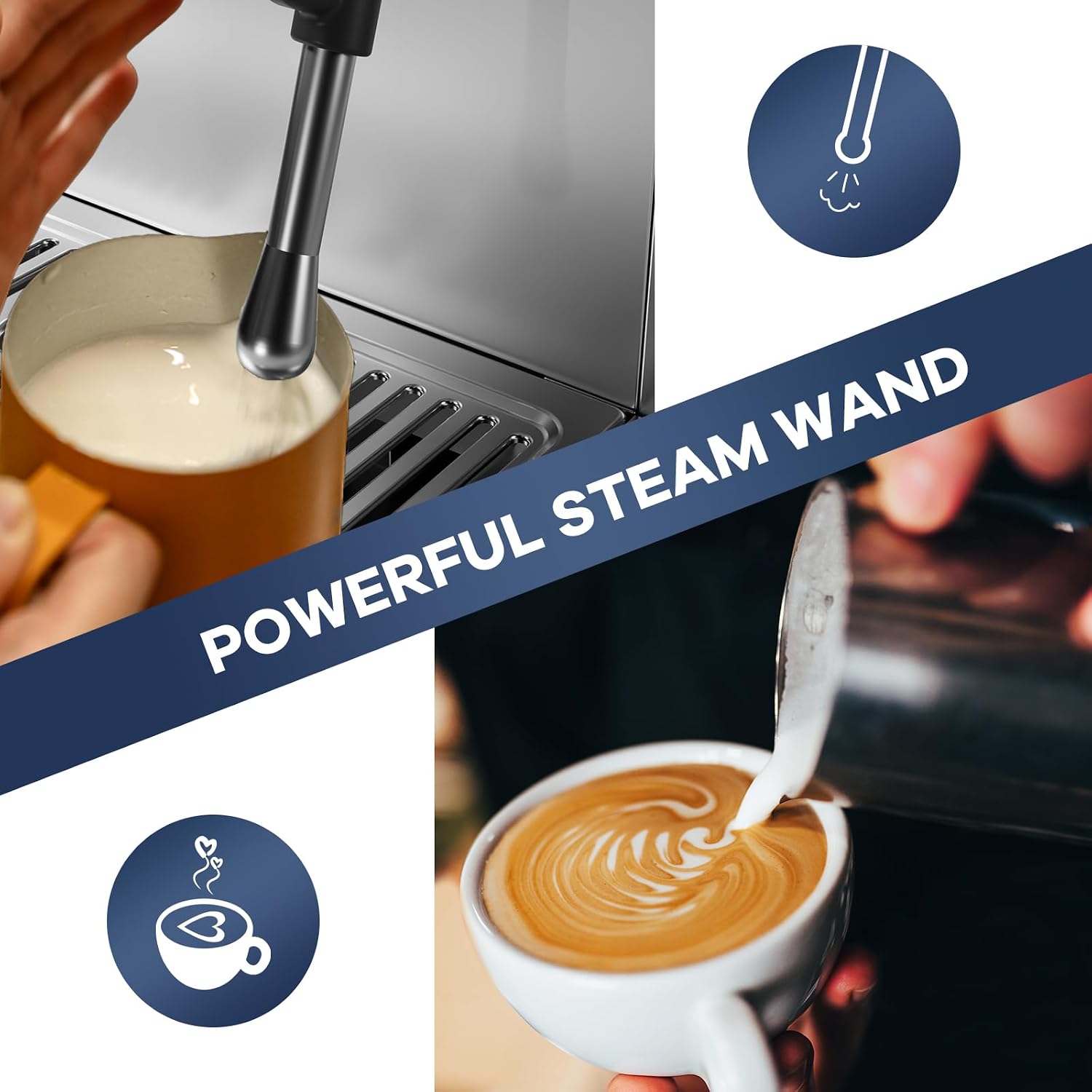 GarveeHome Semi-Automatic Espresso Machine, Coffee Machine with Grinder and Steam Milk Frother, LCD Smart Screen Espresso Maker with 78 oz Removable Water Tank for Cappuccinos and Lattes