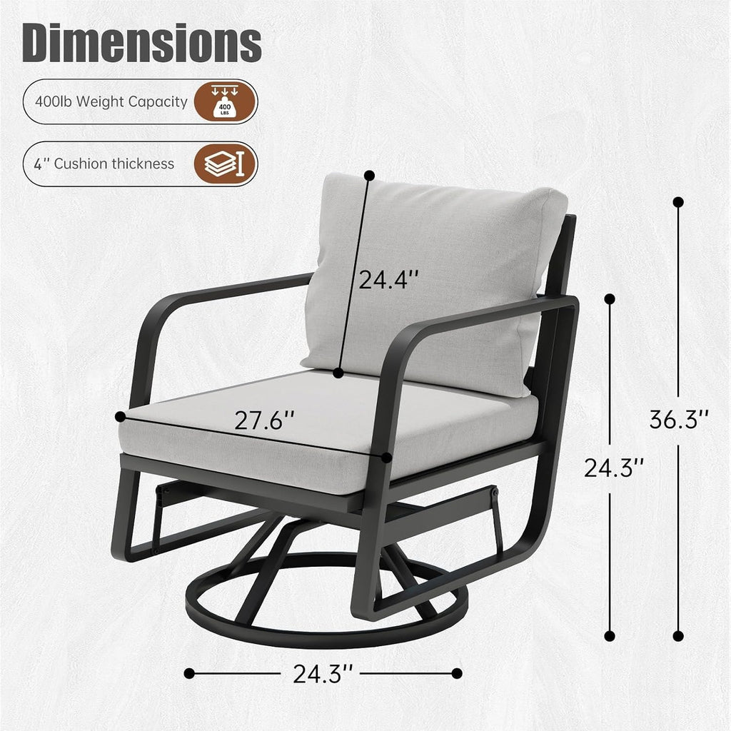Patio Chairs Swivel Rocker Set: 1Set Aluminum Alloy Ensemble with 360° Swivel Rocking Chairs, Rust-Resistant Frame Cushions -Perfect for Backyard/Deck/Porch/Balcony Decoration (1 Swi vel Chair Only)