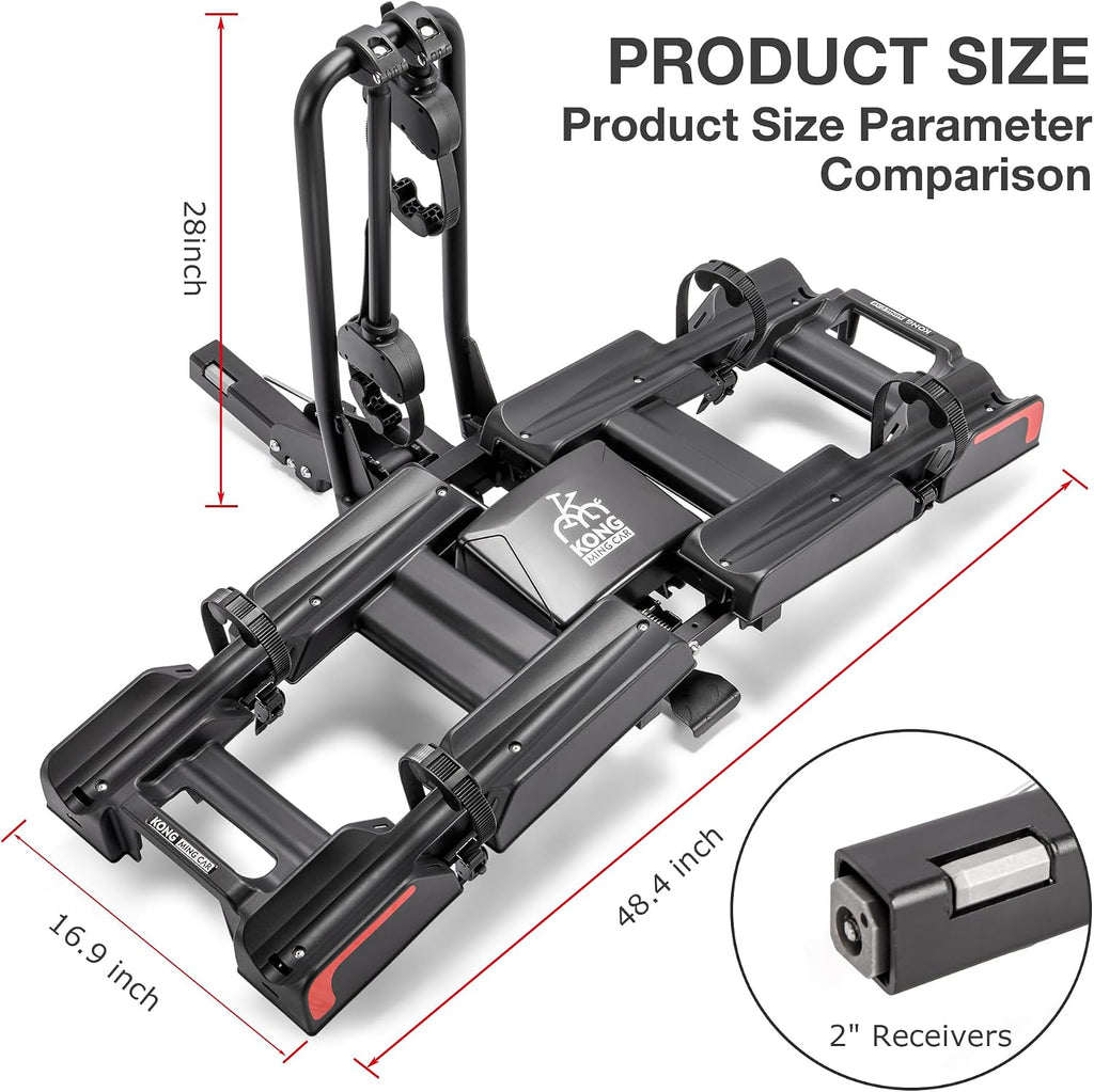 Hitch Bike Ebike Rack 200 Lbs Capacity- Tilting Folding Bicycle Car Racks - Bike Carrier Rack Fit Tires Up to 5' Wide for 2' Receivers On Cars, Suvs, Trucks, Trailers (Bike Carrier)