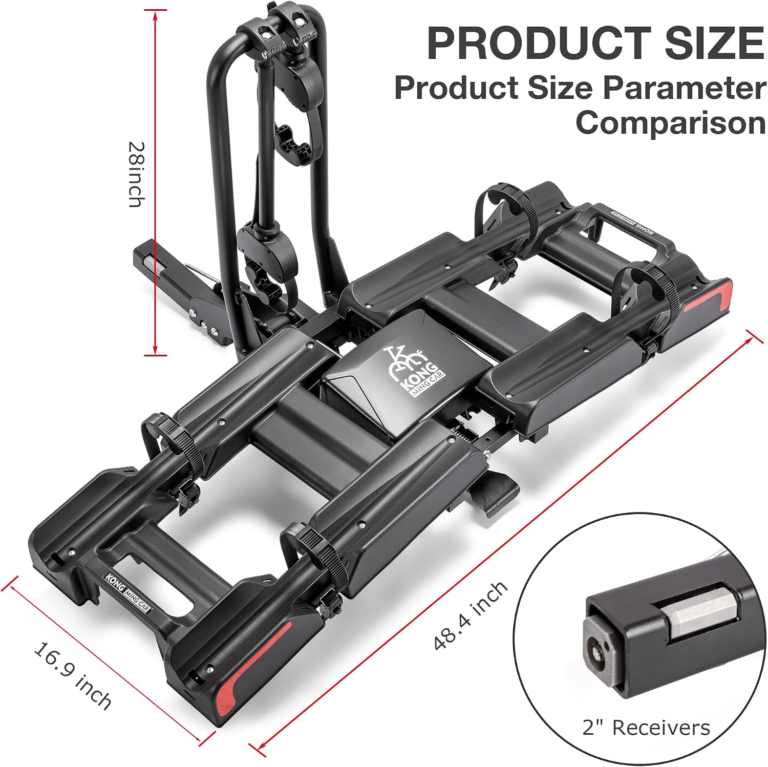 Hitch Bike Ebike Rack 200 Lbs Capacity- Tilting Folding Bicycle Car Racks - Bike Carrier Rack Fit Tires Up to 5' Wide for 2' Receivers On Cars, Suvs, Trucks, Trailers (Bike Carrier)