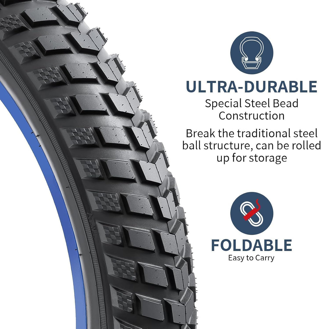 YUNSCM 2-PCS 20' Fat E-Bike Tires 20x3.0/76-406 Compatible with Electric Bike 20 x 3.0 20X3 All-Terrain Directional Tread Bicycle Tires (Y-1136)