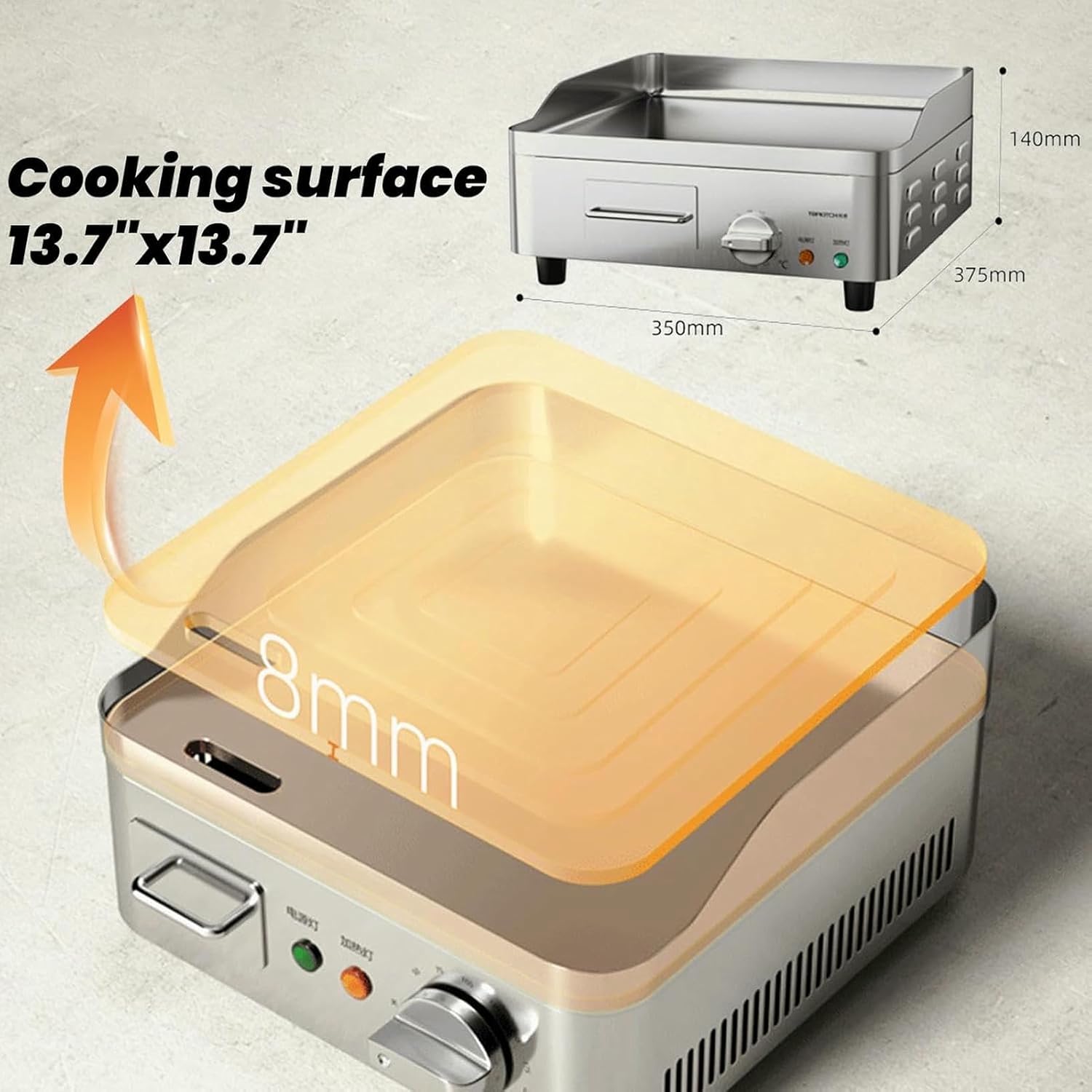 13.7' Commercial Electric Countertop Griddle Grill, Non-Stick Stainless Steel Flat Top Grills for Kitchen Restaurant