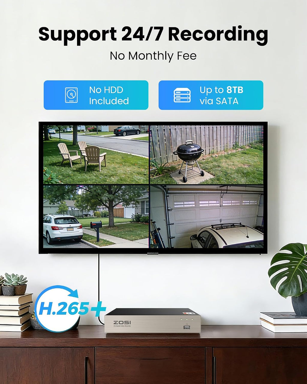 ZOSI 8CH 3K Lite Home Security Camera System with One-Way Audio,H.265+ 8-Channel CCTV DVR,AI Human/Vehicle Detection,4pcs 1080p Bullet Metal Cameras Indoor Outdoor,120FT Night Vision,No Hard Drive
