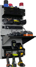 Wall Control Power Tool Storage Organizer Kit Cordless Drill Holder Charging Station Rack 16' x 32' Metal Pegboard Organization System (Grey Pegboard)