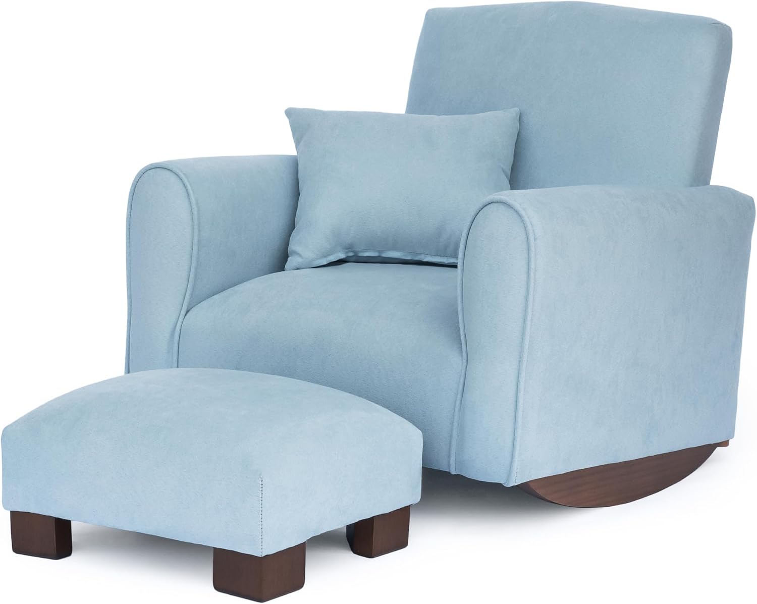 Toddler Personalized Armchair, Kids Upholstered Rocking Chair with Personalization, Toddler Chair with Personalized Name, Comfy Child Armchair, (Light Blue Suede, Rockers)