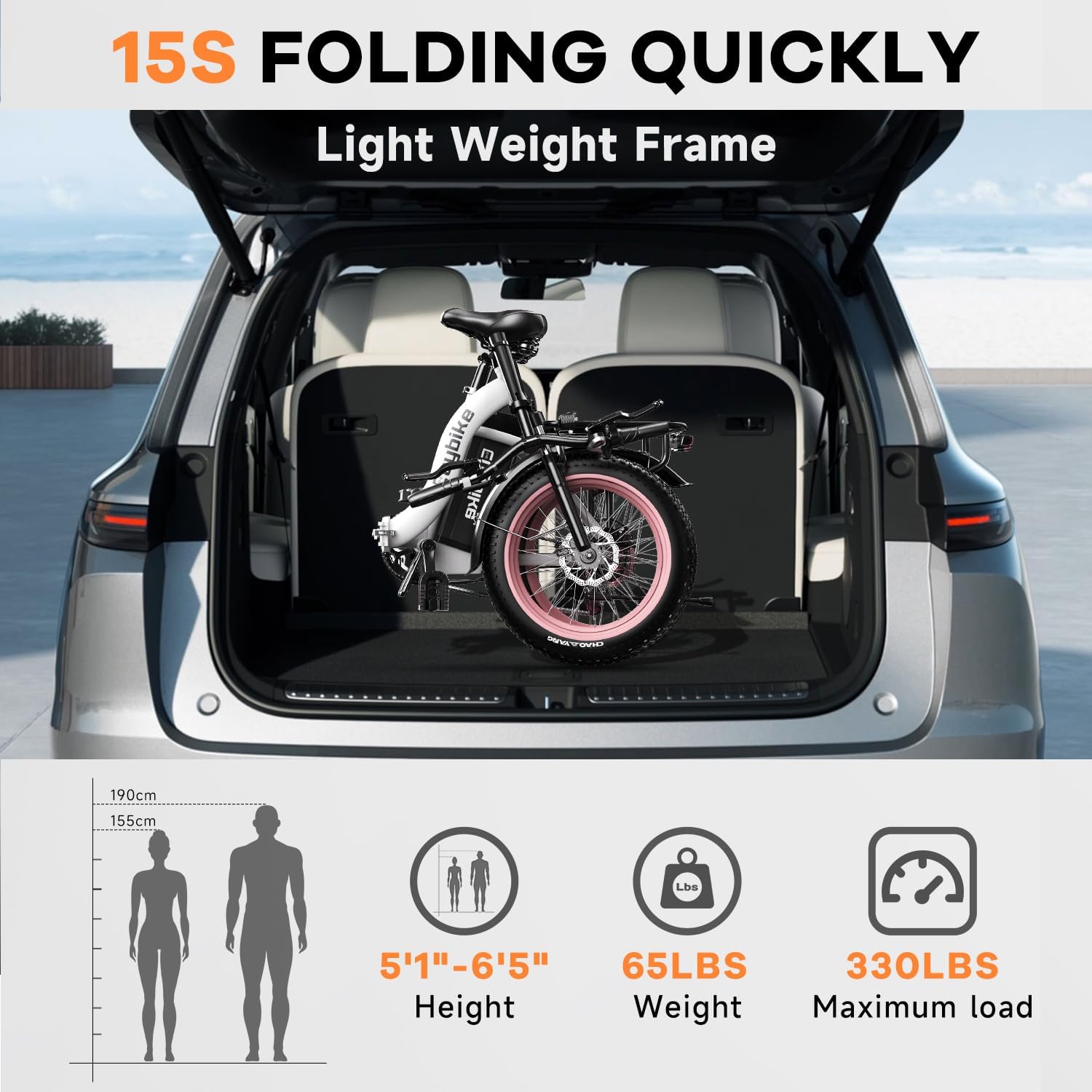 1000W Folding Electric Bike,48V 20AH Removable Battery E Bike,80 Miles Max Range Electric Bike for Adults,20' Fat Tire Foldable ebike,Adult Electric Bicycle for Commute Beach Snow