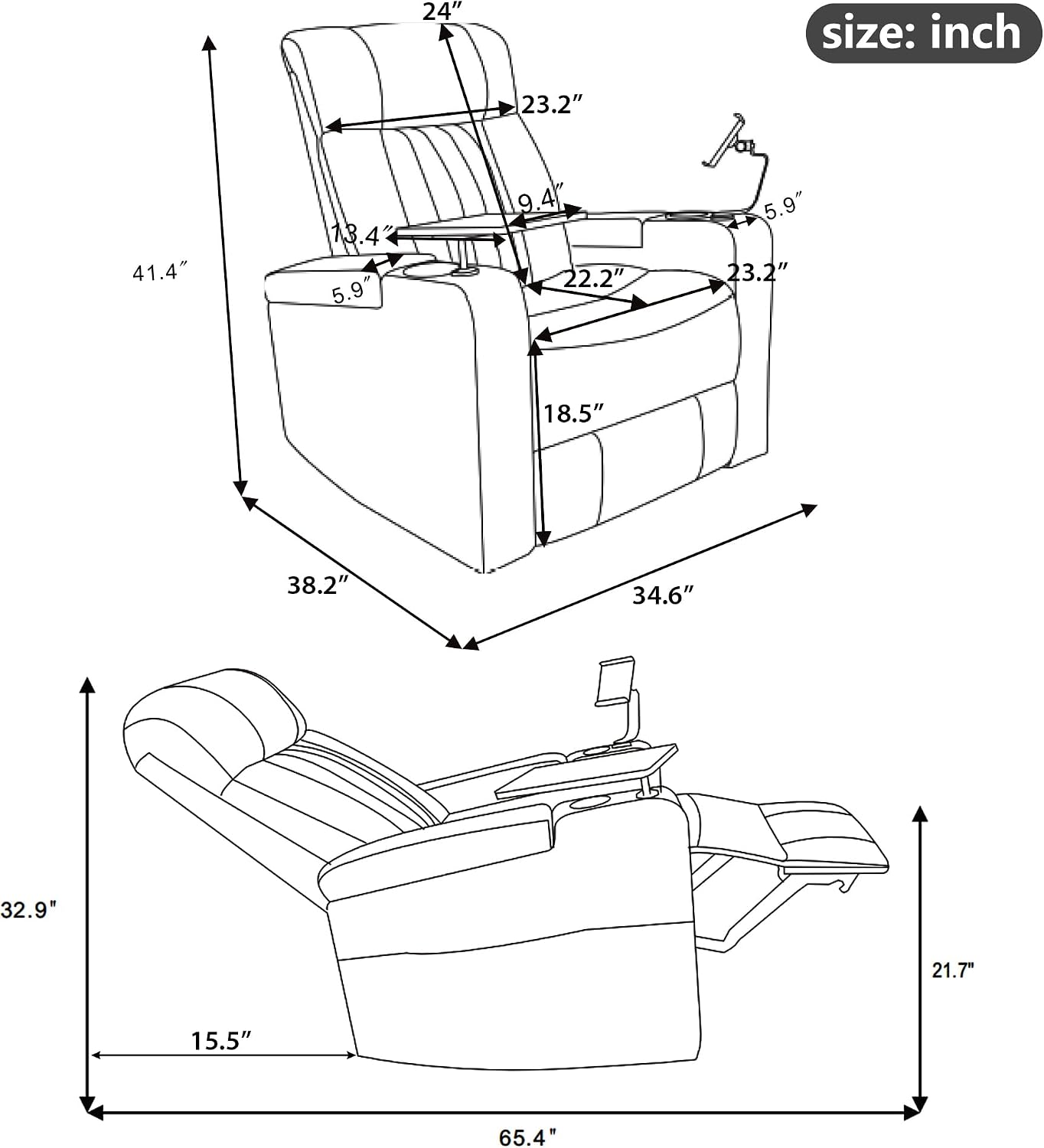 Recliner Chair, 270° Power Swivel Recliner Chair with 360° Swivel Tray Table and Cell Phone Holder, Cup Holder, Home Theater Seating with Hidden Arm Storage, Soft Living Room Chair (Blue/27)