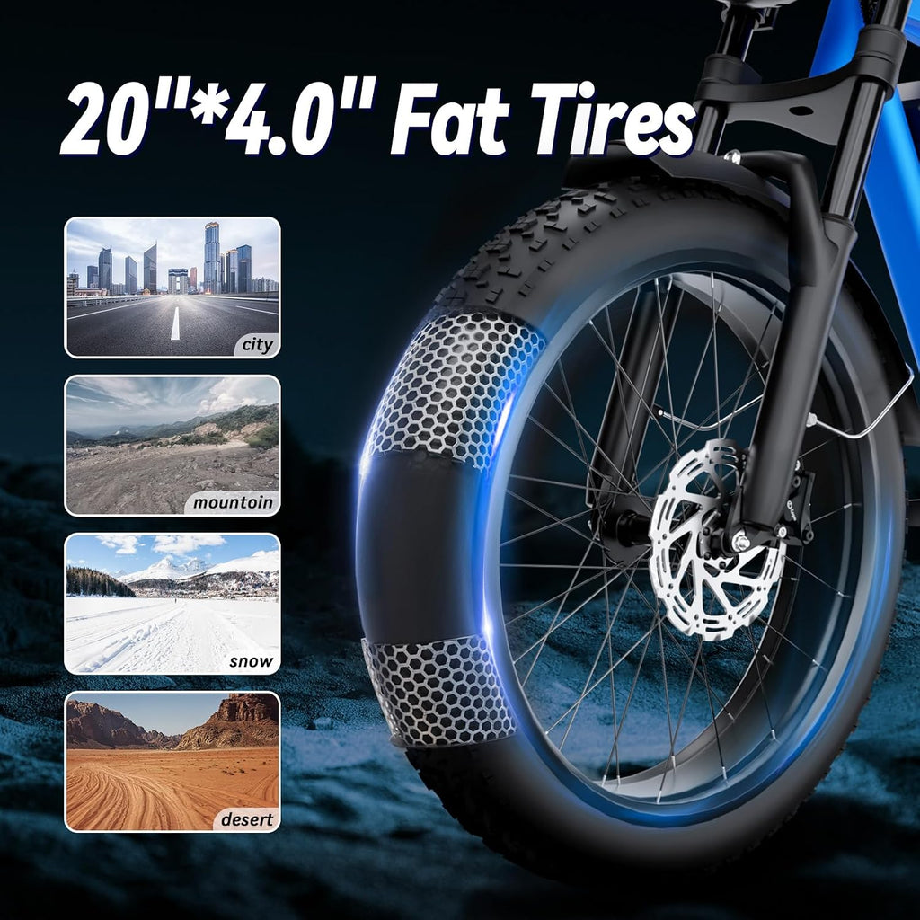 Electric Bike for Adults, 1500W 35MPH 52V, 20AH Battery Ebike, Max 40-60 Miles Electric Motorcycle, 20' Fat Tire Dirt Bike,7-Speed