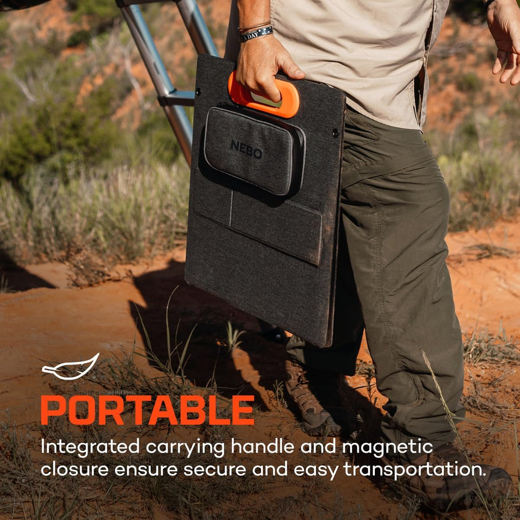 NEBO Reliance Solar Panel, Foldable, Packable and Lightweight Panel has 22% Sunlight to Solar Energy Conversion Rate to Keep Phones, Tablets, Power Stations, and Other Devices Fully Charged, 50 Watt