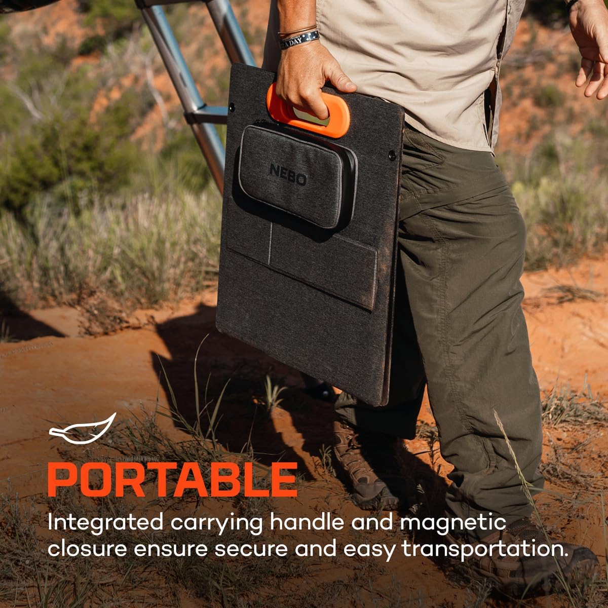 NEBO Reliance Solar Panel, Foldable, Packable and Lightweight Panel has 22% Sunlight to Solar Energy Conversion Rate to Keep Phones, Tablets, Power Stations, and Other Devices Fully Charged, 50 Watt