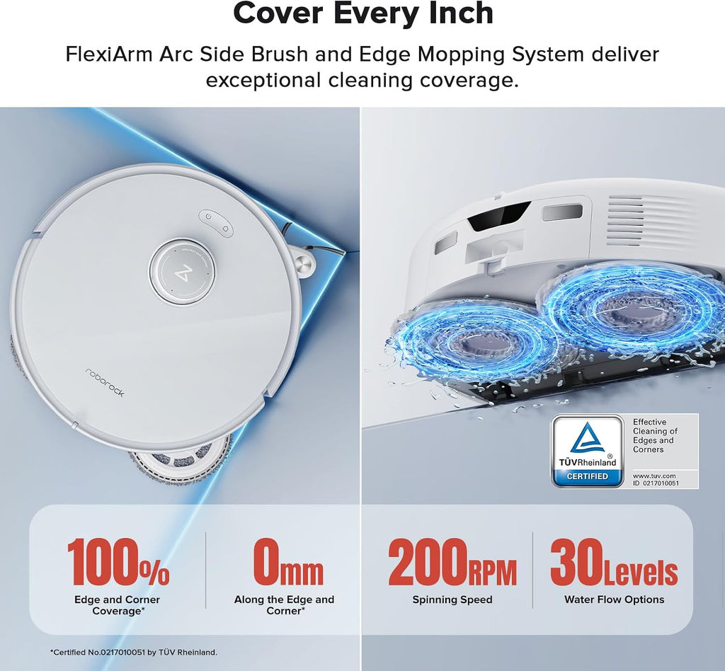 roborock Qrevo Curv Robot Vacuum and Mop, Zero-Tangling, AdaptiLift Chassis, FlexiArm Technology, Al Obstacle Recognition, 17mm Mop Lift, 18,500Pa Suction, Hot Water Mop Washing & Dock Self Cleaning