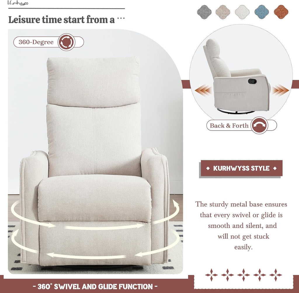 Rocking Recliner Chair with Heat and Massage, 360° Swivel Glider Rocker with Reclining Backrest and Footrest, Modern Nursery Rocking Chairs for Adults for Bedroom, Living Room, Office (Beige)