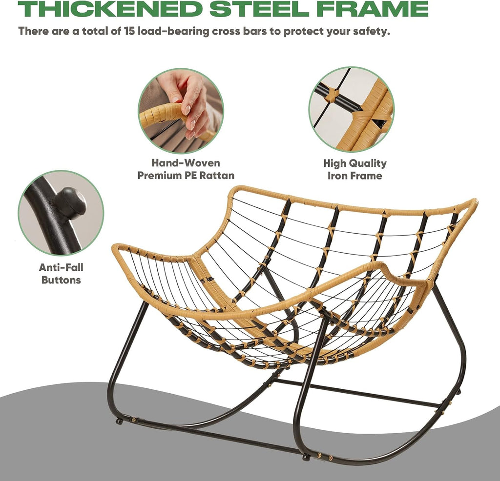 Papasan Chair with Cushion, Oversized Outdoor Rocking Chair, Patio Egg Chair Outdoor, Wicker Modern Cozy Comfy Chair for Bedroom, Living Room, Garden, Balcony, Lawn, Light Brown
