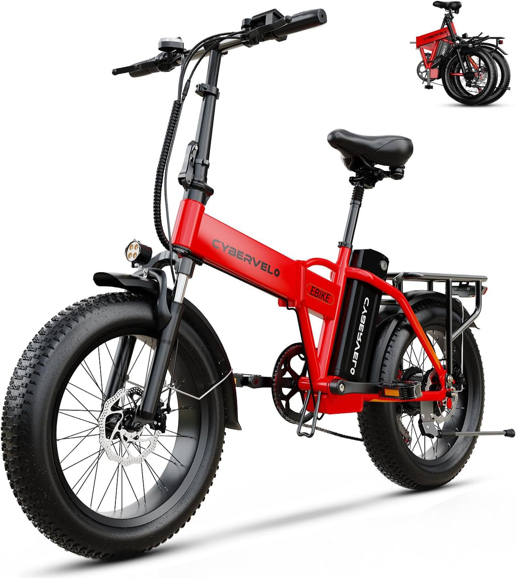 Cybervelo 750W Folding Electric Bike, 48V 20.8AH/50AH Large Removable Battery E-Bike, 80 Miles Max Range, 20' Fat Tire Electric Bike for Adults, Adult Electric Bicycles for Commute