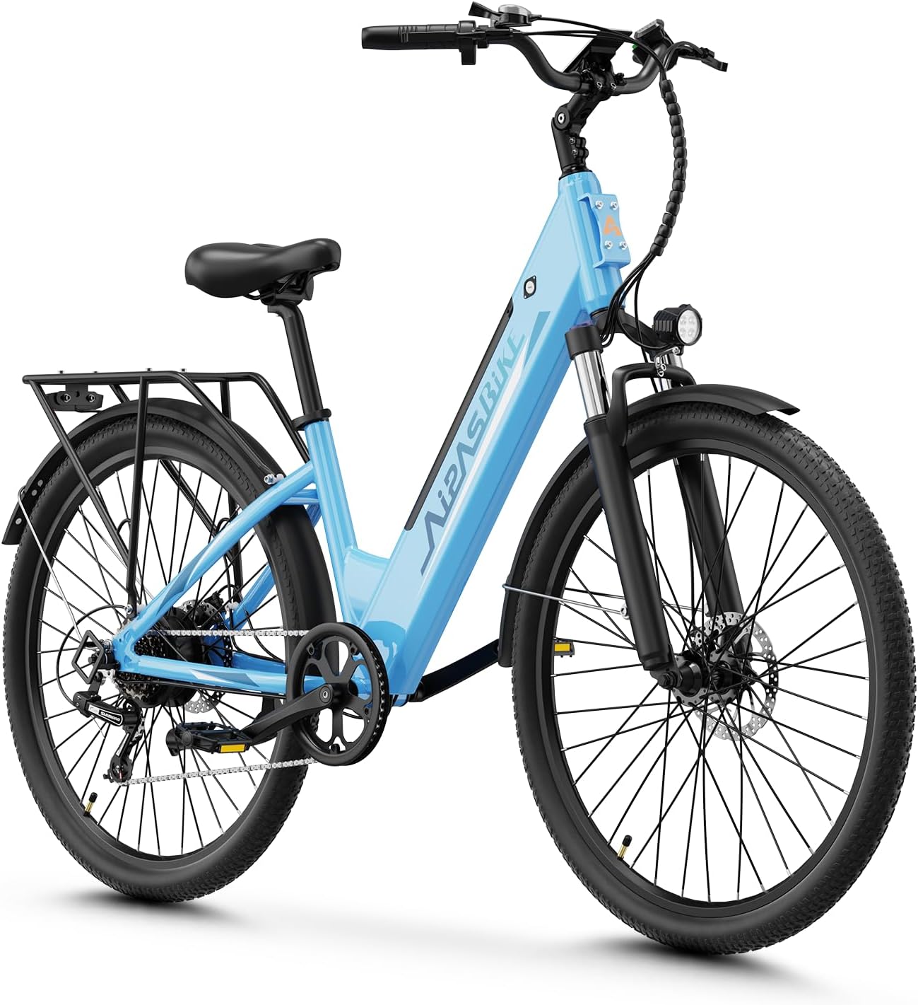 Aipas Electric Bike for Adults with 1100W Motor Peak, 48V 12.8Ah Battery, Max 62 Miles 28MPH, 26' Electric Commuter Bike with 7-Speed and Suspension System