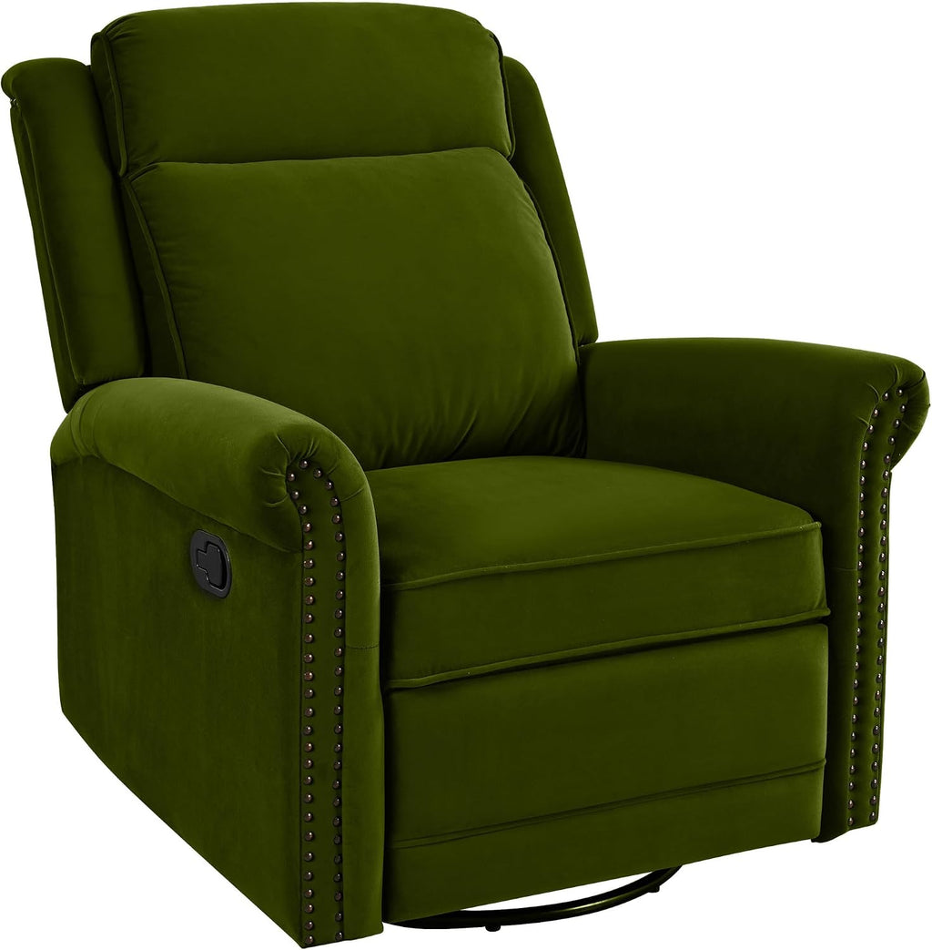 JIVOIT 360° Swivel Recliner Chair with Adjustable Backrest, Manual Rocking Recliner Home Theater Manual Recliner Chair with Metal Base and Velvet Fabric for Living Room (Green, 2)