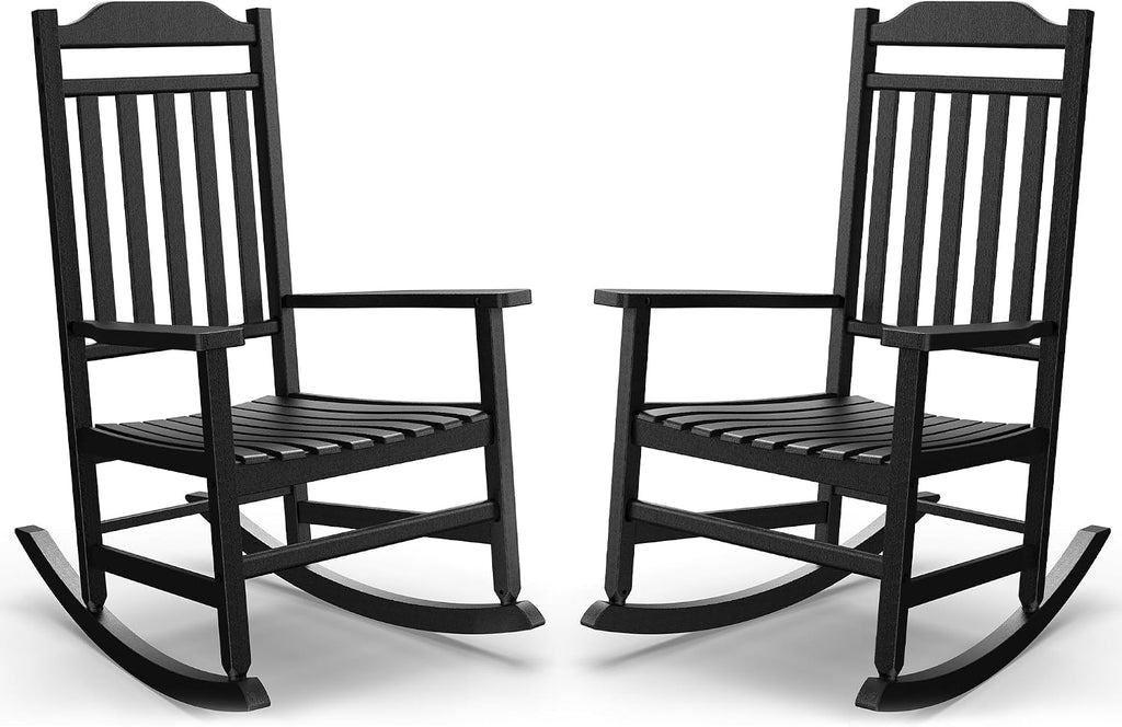 EasyUp Patio Rocking Chair Outdoor,Set of 2,Weather Resistant Poly Resin Oversized Porch Rocker,High Back Smooth Design,Indoor Outdoor Use