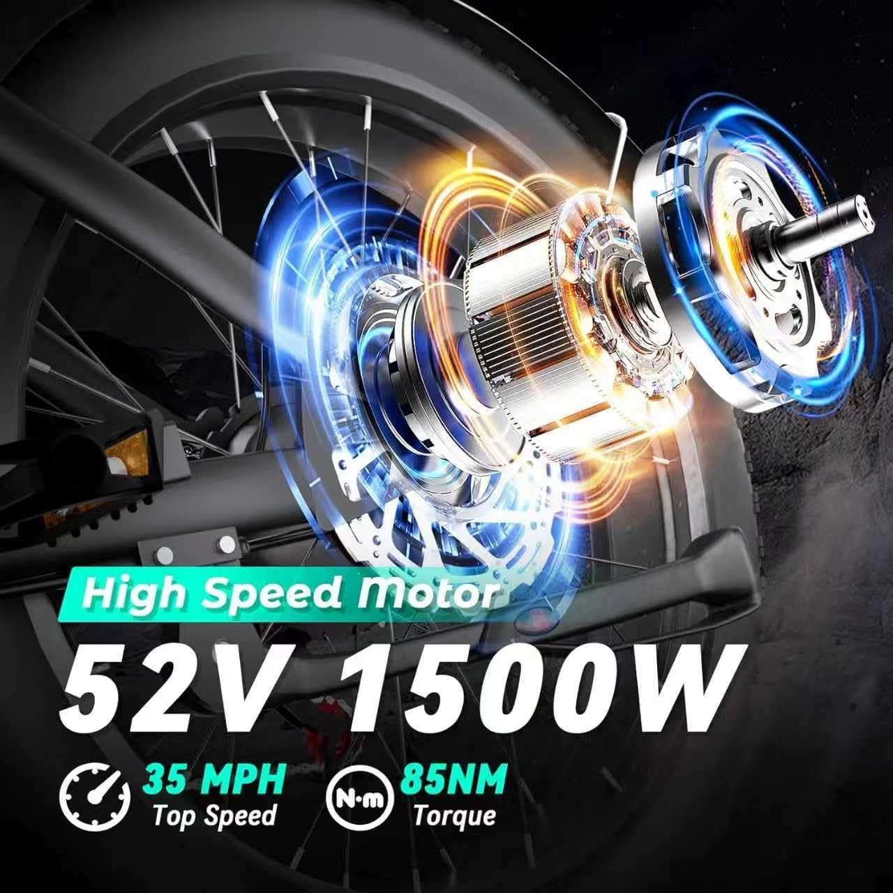 Electric Bike for Adults, 1500W 35MPH 52V, 20AH Battery Ebike, Max 40-60 Miles Electric Motorcycle, 20' Fat Tire Dirt Bike,7-Speed