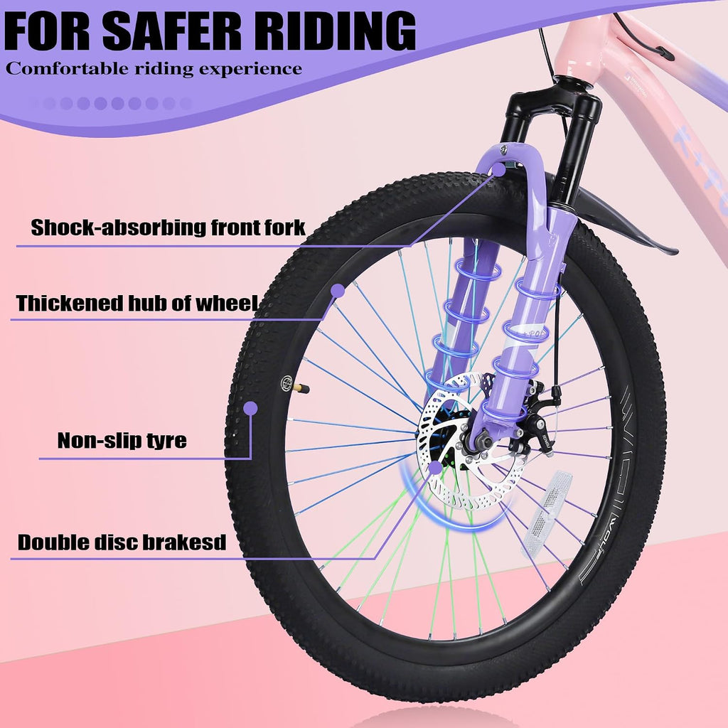 24 Inch Kids Mountain Bike for 7-12 Years Old Boys, Single Speed/7-Speed Girls Mountain Bicycle W/Suspension Fork,Adjustable Seat Height, Kids' Bicycles for Beginner Level Riders
