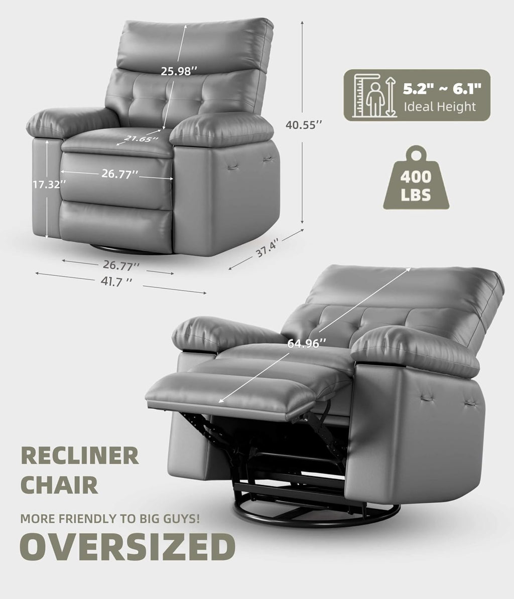 GarveeHome Oversized Power Rocker Swivel Recliner Chair - Heat and Massage, PU Leather Electric Glider Rocking Chair with USB Port, Glider Recliner Nursery Chair for Living Room, Bedroom, Nursery