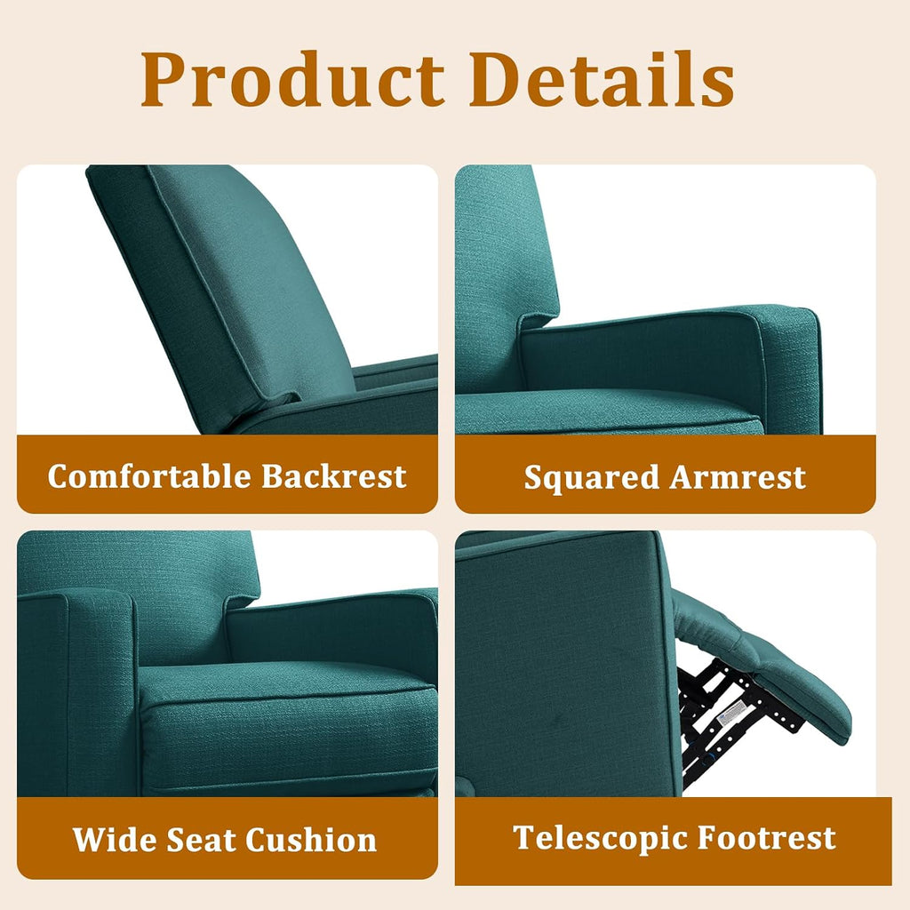 Swivel Rocker Recliner Chair for Adults, High Back Fabric Recliner with Deep Seat, Manual Glider for Living Room & Nursery, Green