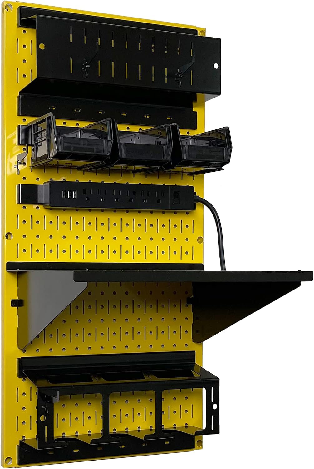 Wall Control Power Tool Storage Organizer Kit Cordless Drill Holder Charging Station Rack 16' x 32' Metal Pegboard Organization System (Yellow Pegboard)