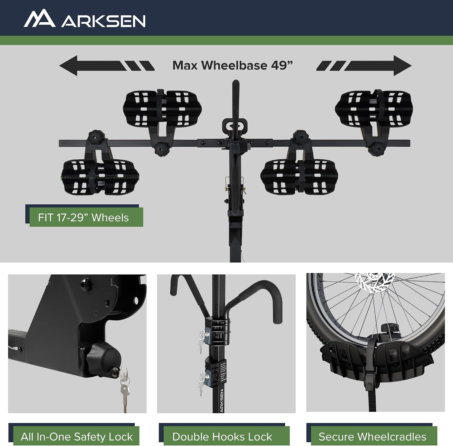 ARKSEN Ebike Hitch Rack, 2-Bike Foldable Platform Hitch Mount Carrier w/Smart Tilting & Quick Release, Holds Electric Bikes 85 lbs Each (170 lbs Total), Fits 2' Receiver for SUV, Truck & RV, Fat Tire