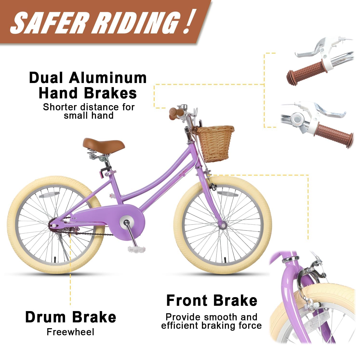 Petimini Vintage Kids Bike for Girls, 12–20 Inch Classic Bicycle with Wicker Basket & Bell, High Tensile Steel Frame, Training Wheels (12–18'), 85% Pre-Assembled, Retro Bike for Outdoor Riding